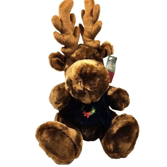Vintage Dan Dee Christmas Reindeer Moose Plush Toy 15 in. with Tags Scarf - Picture 1 of 9